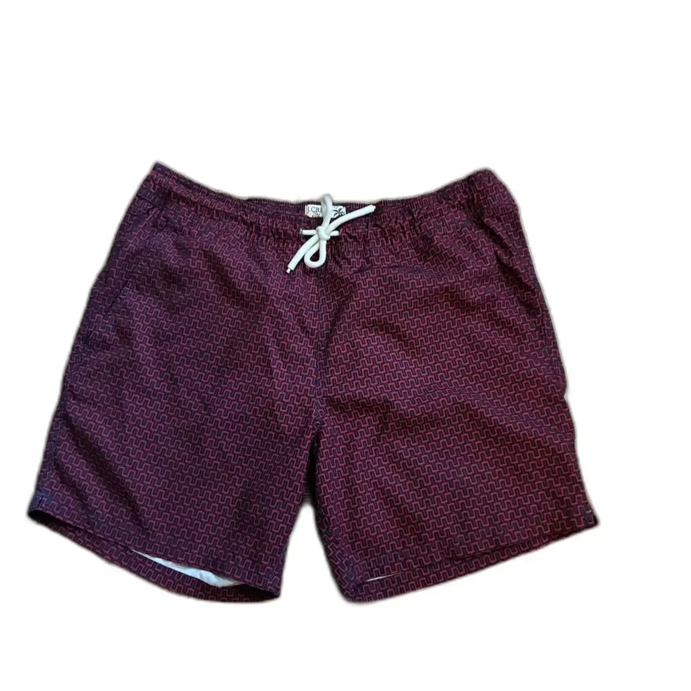 J.Crew Men’s S 6” Stretch Swim Trunks Red Blue Geometric Print Soft-Lined Vaca